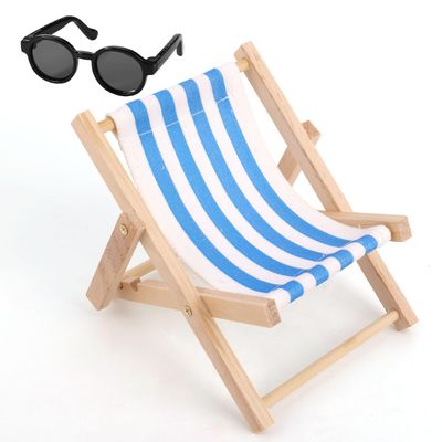 6.69 Inch Doll Accessories Set, Wooden Mini Folding Beach Chair Plastic Miniature Sunglasses for Doll Decorations Dollhouse Furniture(Blue)