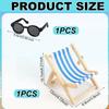 6.69 Inch Doll Accessories Set, Wooden Mini Folding Beach Chair Plastic Miniature Sunglasses for Doll Decorations Dollhouse Furniture(Blue) view 2