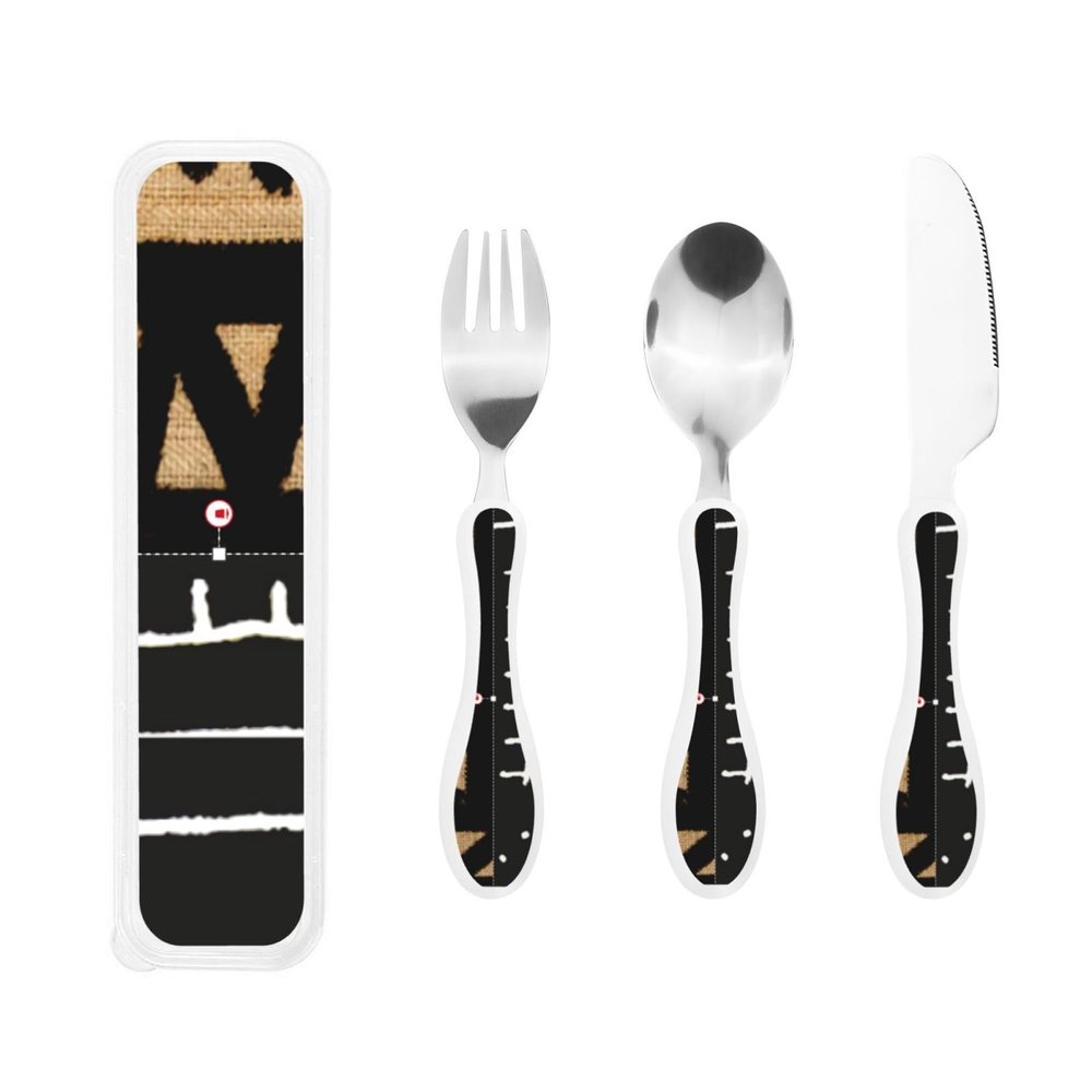 Afrocentric Mud Cloth Print Portable And Lightweight Gourd Handle Knife Fork Spoon Three Piece Set