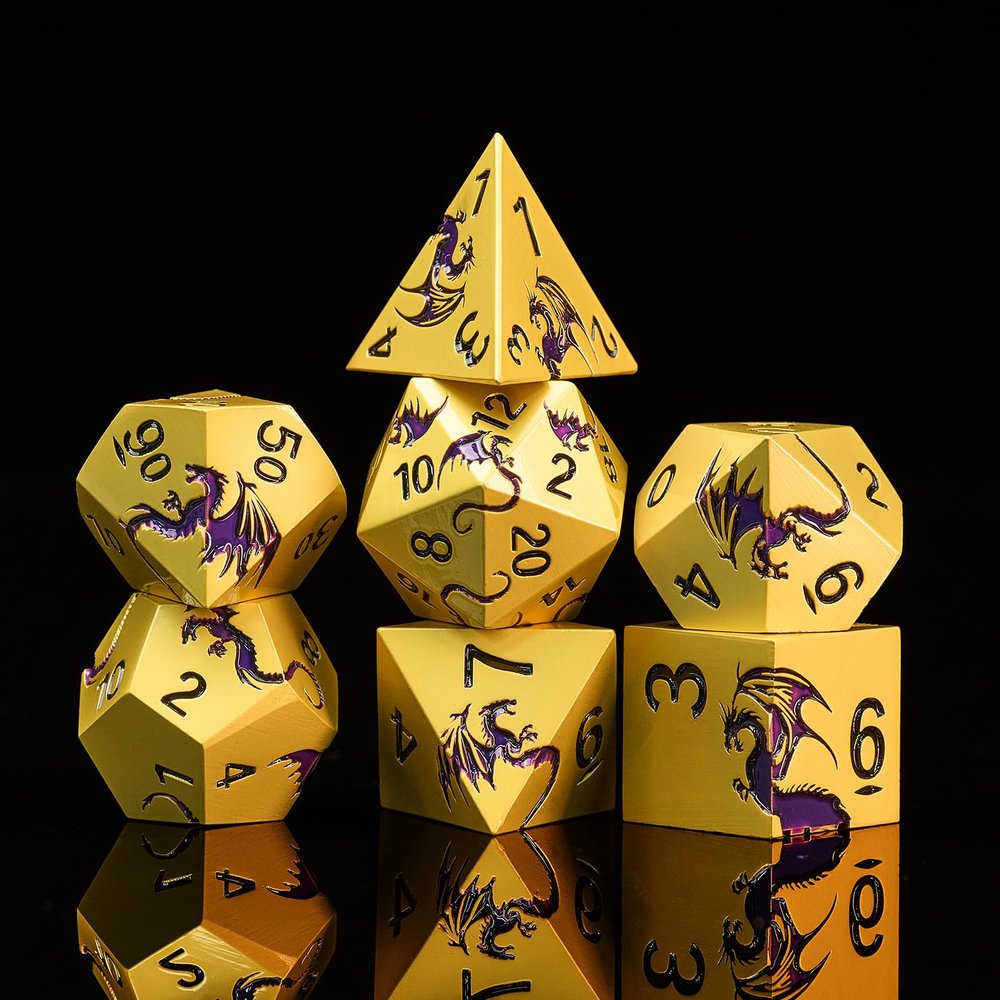 Ancient Bronze Dragon Metal DND Dice Set, HNCCESG 7PCS Solid Zinc Alloy Polyhedral Dice with Magnetic Gift Box for Fantasy RPG & Tabletop Games (Bronze Purple Dragon)