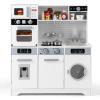 Costzon Kids Kitchen Playset, Wooden Toddler Play Set w/Real Lights & Sounds, Sink, Faucet, Water Dispenser, Microwave, Oven, Washing Machine, Little Chef Pretend Play Kitchen for Kids Ages 3+(White) view 1