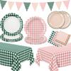 102 PCS Camp Bachelorette Decorations - Scalloped Gingham Plates, Napkins, Cups, Banner, Gingham Tablecloths for Baby Shower, Wedding, Birthday, Serves 25 view 1