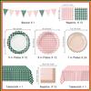102 PCS Camp Bachelorette Decorations - Scalloped Gingham Plates, Napkins, Cups, Banner, Gingham Tablecloths for Baby Shower, Wedding, Birthday, Serves 25 view 2