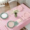 102 PCS Camp Bachelorette Decorations - Scalloped Gingham Plates, Napkins, Cups, Banner, Gingham Tablecloths for Baby Shower, Wedding, Birthday, Serves 25 view 3