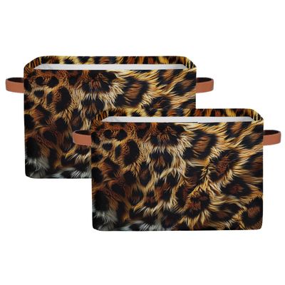Aglebo Animals Fur Storage Basket Foldable Storage Bins Fabric Organizer Basket with Handles Rectangle Closet Basket for Shelves Laundry Nursery Bedroom Basket, 15 x 11 x 9.5 in 2 Pack