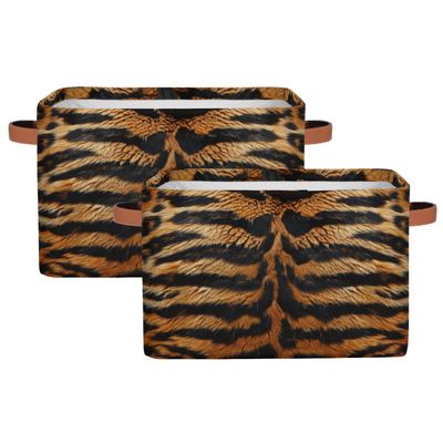 Aglebo Tiger Fur Storage Basket Foldable Storage Bins Fabric Organizer Basket with Handles Rectangle Closet Basket for Shelves Laundry Nursery Bedroom Basket, 15 x 11 x 9.5 in 2 Pack