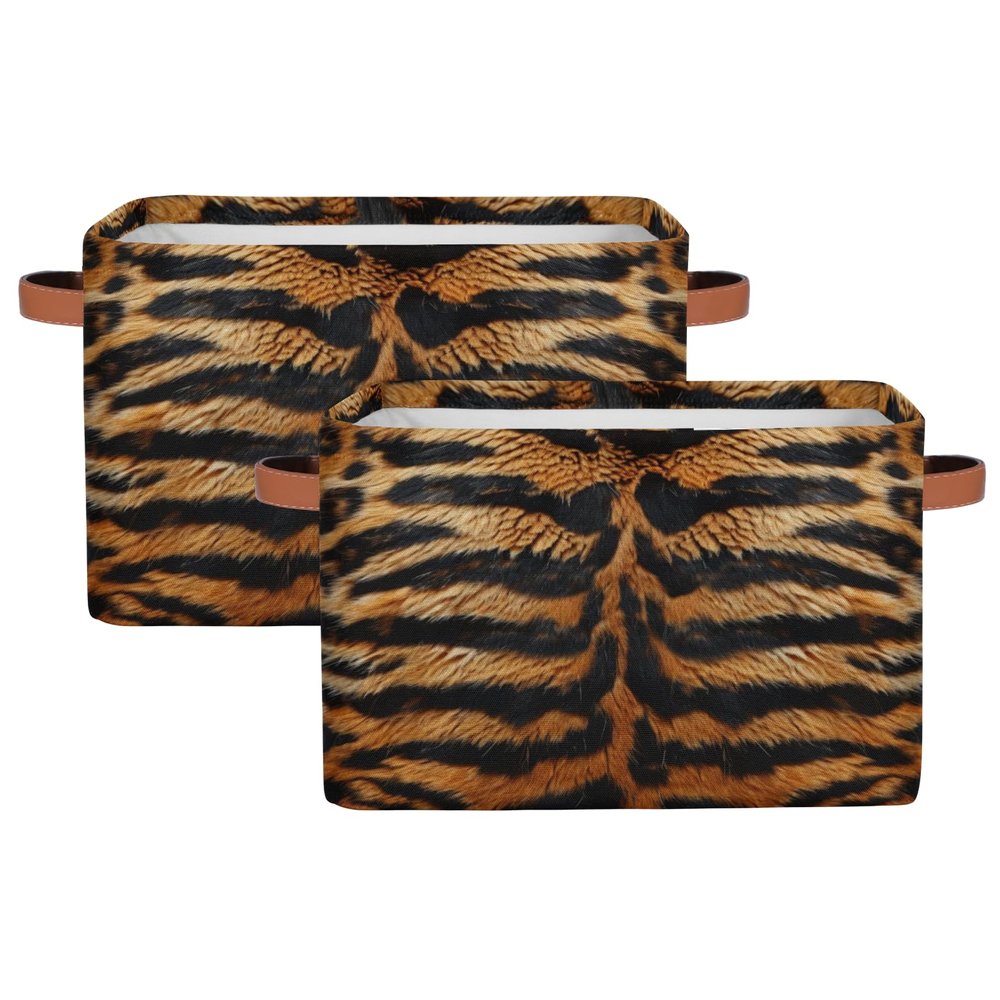 Aglebo Tiger Fur Storage Basket Foldable Storage Bins Fabric Organizer Basket with Handles Rectangle Closet Basket for Shelves Laundry Nursery Bedroom Basket, 15 x 11 x 9.5 in 2 Pack