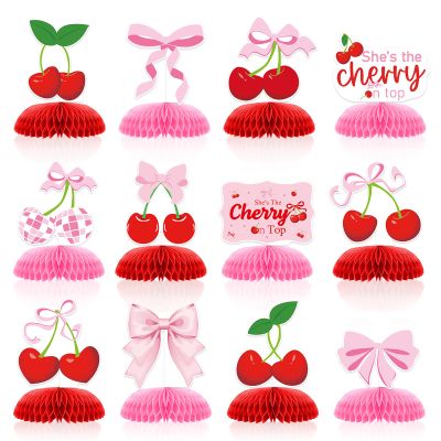 12 Pieces Cherry Birthday Party Decorations She's the Cherry on Top Happy Birthday Decorations Centerpieces Party Supplies Table Decorations for Baby Shower Wedding Bridal Shower Girls
