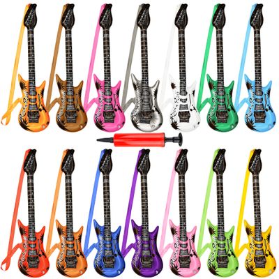 14 Pack Inflatable Guitar with Strap 37.4 inch Blow Up Guitars Assorted Color with 1 Red Air Pump for Kids Birthday Rock Star Party Decorations, 14 Colors