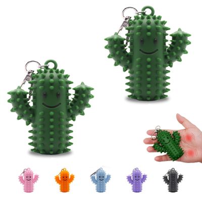 2 PCS Little Ouchies Pain FidgetSilicone Cactus Stim Tools for Adults, Sensory Pain Stim Fidget Toy, Spiky Grippy Stim Keychain, Anxiety Relief Items Fidget, Fun Gift for Friends and Family (Green)