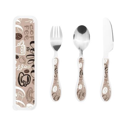 Brown Coffee Maker Beans Theme Portable And Lightweight Gourd Handle Knife Fork Spoon Three Piece Set