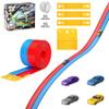 15FT Flexible Race Track with 4 Cars - DIY Car Ramp Track for Jumps, Loops, Ramps - Portable Roll-Up Dual Racetrack for Indoor Outdoor Play, Ages 3+ (Blue+Red) view 1