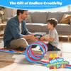 15FT Flexible Race Track with 4 Cars - DIY Car Ramp Track for Jumps, Loops, Ramps - Portable Roll-Up Dual Racetrack for Indoor Outdoor Play, Ages 3+ (Blue+Red) view 3