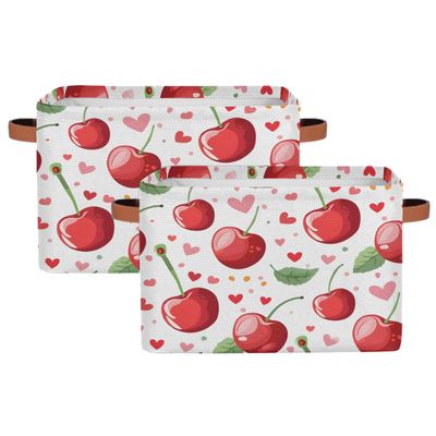 Aglebo Watercolor Cherry Dots Storage Basket Foldable Storage Bins Fabric Organizer Basket with Handles Rectangle Closet Basket for Shelves Laundry Nursery Bedroom Basket, 15 x 11 x 9.5 in 1 Pack