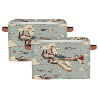 Aglebo Airplanes Clouds Storage Basket Foldable Storage Bins Fabric Organizer Basket with Handles Rectangle Closet Basket for Shelves Laundry Nursery Bedroom Basket, 15 x 11 x 9.5 in 2 Pack