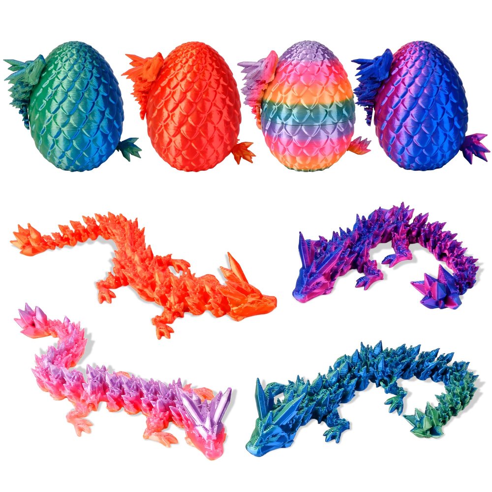 3D Printed Dragon Eggs Animals Toys for Kids-Easter Basket Essentials Stocking Stuffers for Teen Girls Boys, 4PCS Mini Crystal Dragon Toys for Ages 8-13 Year Old, Christmas Birthday Funny Gifts