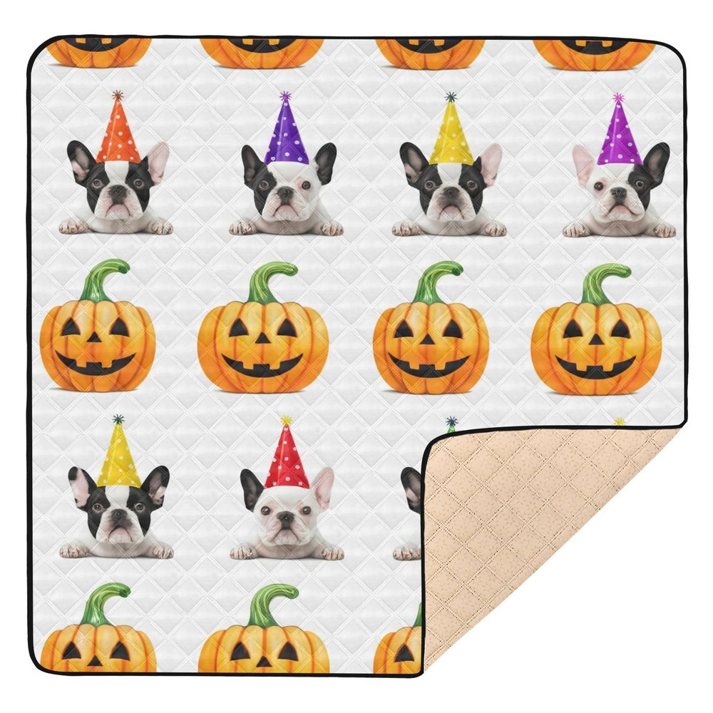 JUZIHAI Halloween Cute Dog Baby Play Mat for Floor 50'' x 50'', Soft Foldable Waterproof Crawling Playpen Mat with Non-Slip Bottom for Infants Toddlers Kids