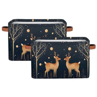 Aglebo Starry Sky Moose Tree Storage Basket Foldable Storage Bins Fabric Organizer Basket with Handles Rectangle Closet Basket for Shelves Laundry Nursery Bedroom Basket, 15 x 11 x 9.5 in 2 Pack