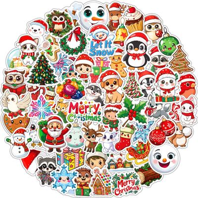100PCS Christmas Stickers, Non-Repeating Vinyl Waterproof Holiday Stickers, Christmas Party Favors, Stocking Stuffers for Kids Toddlers Teens Boys Girls, Activities, Gifts, Toys, Goodie Bag Stuffers