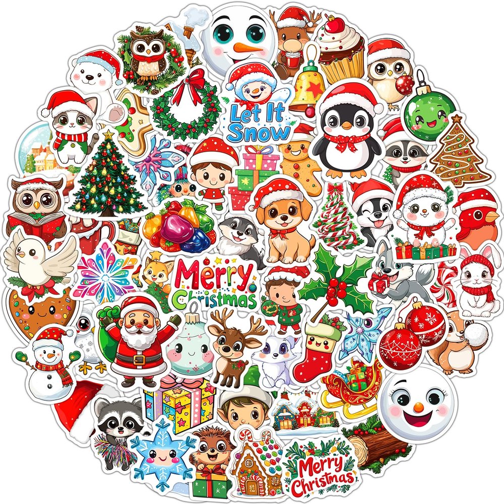 100PCS Christmas Stickers, Non-Repeating Vinyl Waterproof Holiday Stickers, Christmas Party Favors, Stocking Stuffers for Kids Toddlers Teens Boys Girls, Activities, Gifts, Toys, Goodie Bag Stuffers