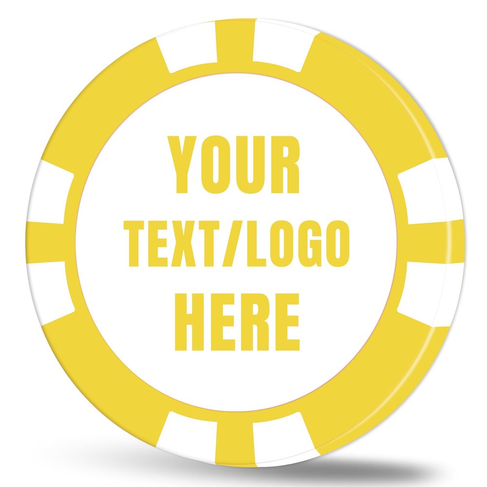 11.5 Grams Personalized Clay Poker Chips | Custom Poker Chips with Logo, Text|Double-Sided Full-Color Printing|Bar Tokens, Golf Markers,Party Games,Casino Night (D, Yellow)