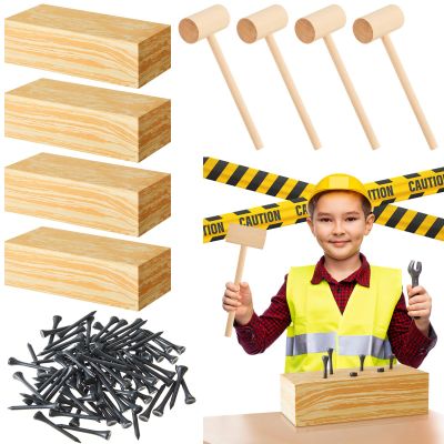 Realspring 4 Set Wooden Hammer Toys Kids Hammer Pounding Toy 8+ Year Old Carpentry Workbench Toys for Construction Birthday Party Supplies Montessori Education Boys and Girls Gift