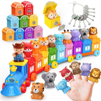 Animal Montessori Learning Toys for 2 3 4 5 Year Old Kids, Toddler Animals Train Locks & Keys Matching Toys Counting & Sorting Trains Set, Preschool Toy Boys Girls Christmas Birthday Gifts Age 2-4 3-5