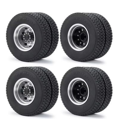 Rc Car Wheel Rim Tire for Tamiya 4 Pcs Rear Wheel Rim Hub and Rubber Tires Kit for 1/14th rc Cars Tractor Truck Trailer Cargo Wheels Parts