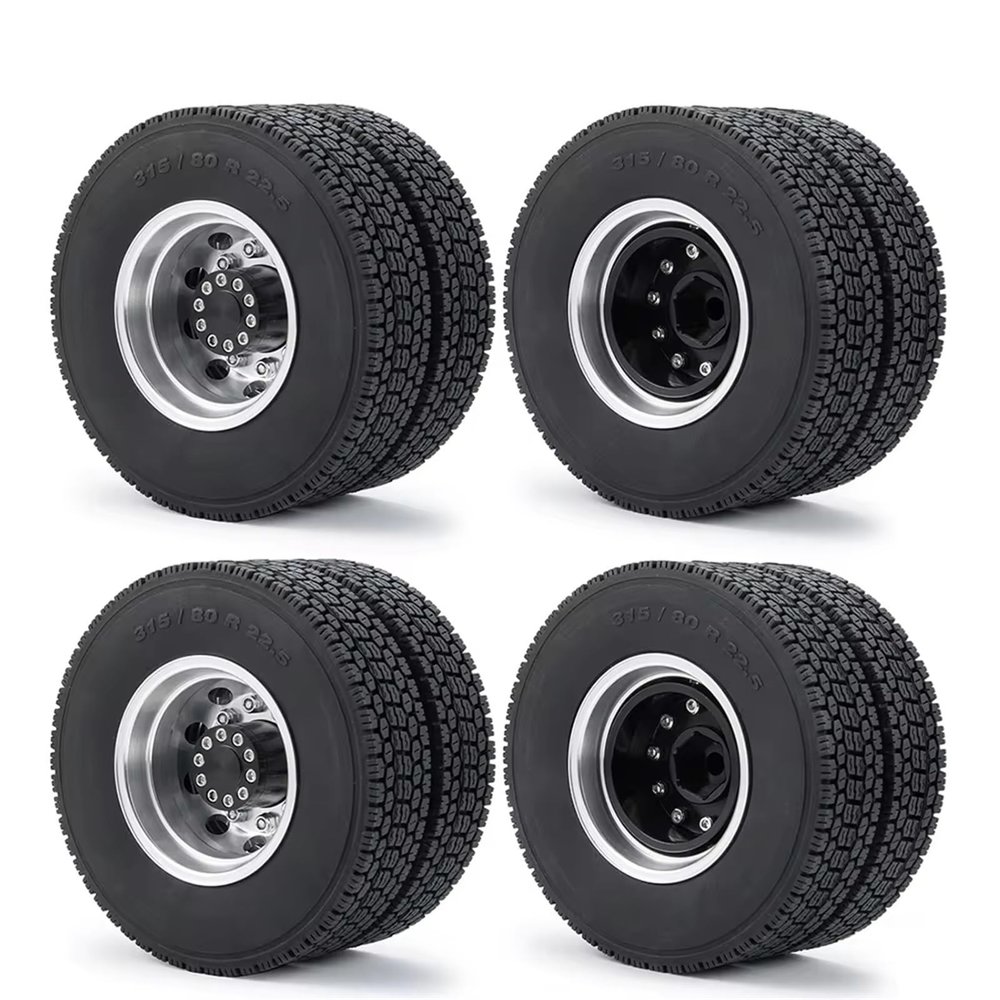 Rc Car Wheel Rim Tire for Tamiya 4 Pcs Rear Wheel Rim Hub and Rubber Tires Kit for 1/14th rc Cars Tractor Truck Trailer Cargo Wheels Parts