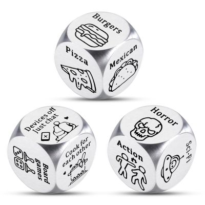 3 PCS Food Decision Dice for Couples Valentine Gifts for Boyfriend Girlfriend Birthday Steel Anniversary National Boyfriends Day Christmas Stocking Stuffer White Elephant Movie Decider