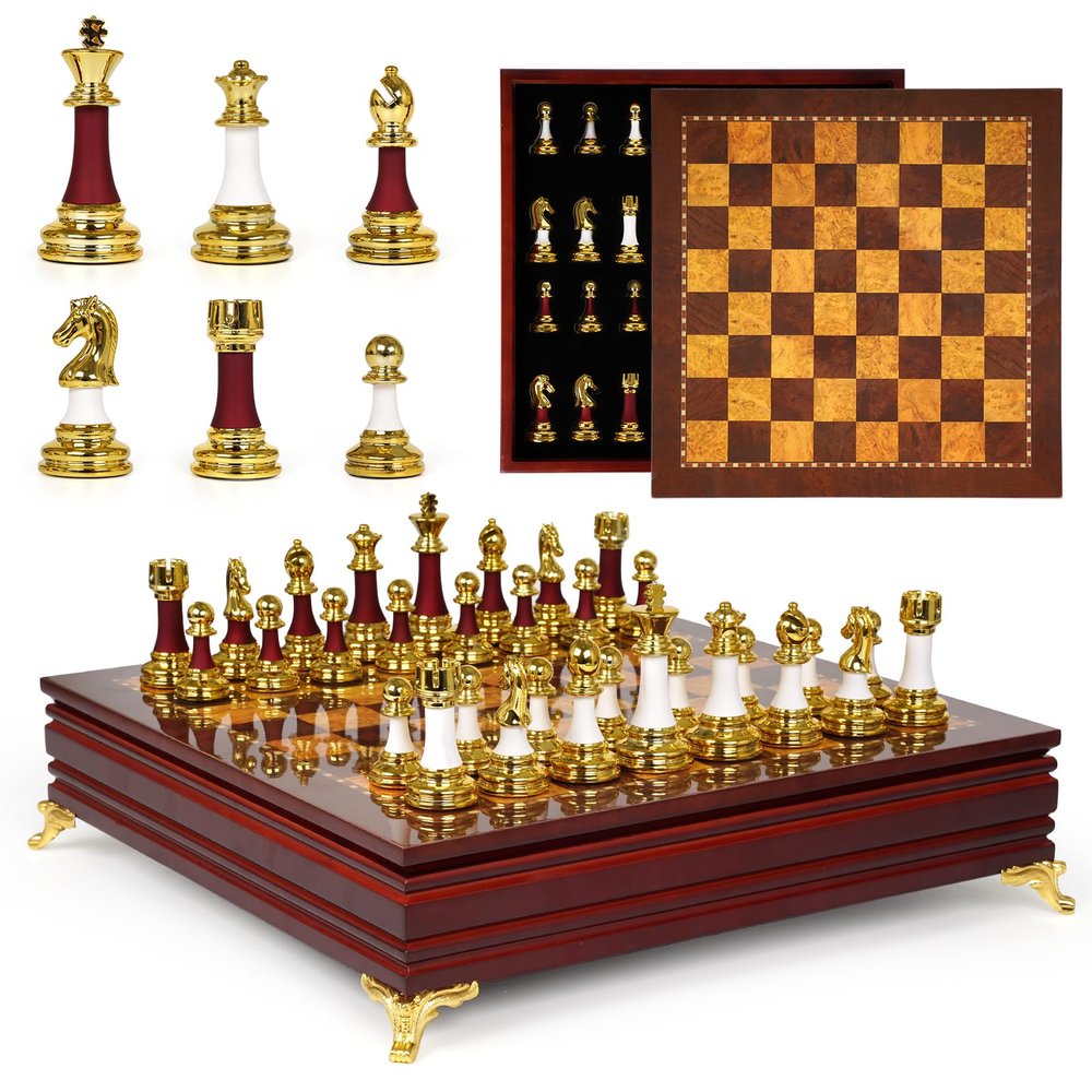 15-Inch Large Chess Set for Adults and Kids  Weighted Zinc Alloy & Acrylic Chess Pieces with Wooden Chess Board, Premium Classic Board Game for Home, Office, Family Game Night & Gifts