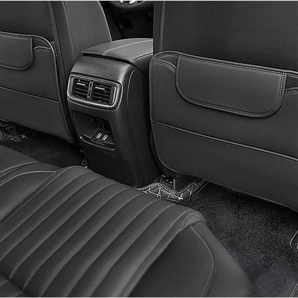 SGLEULRC 2 PCS Car Seat Kick Mat for Mitsubishi Eclipse Cross 2018-2024, Leather Rear Seat Back Protectors Kick Pads with Storage Bag Against Dirty Shoes Scratches Interior Accessories,Black