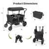 MiniKins Wagon for Kids, 2-Seater Stroller Wagon with Removable Canopy, All Terrain Tires, Foldable, Adjustable Push & Pull Handle, Storage Bag, Black view 2