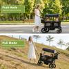 MiniKins Wagon for Kids, 2-Seater Stroller Wagon with Removable Canopy, All Terrain Tires, Foldable, Adjustable Push & Pull Handle, Storage Bag, Black view 4