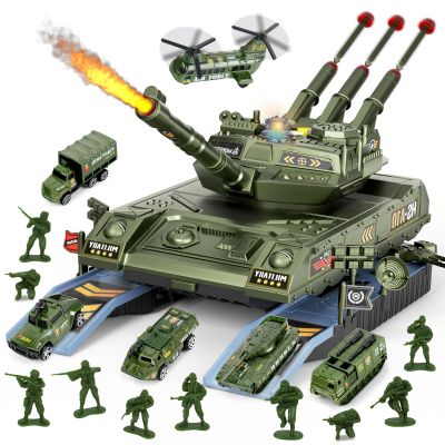Army Tank Toys for Boys 3 4 5 6 7 8 Years Old, Military Toys Playset with 6 Mini Die-Cast Cars Helicopter & 10 Army Men Toy Soldiers, Kids Christmas Birthday Gifts Present for Boys Age 3+