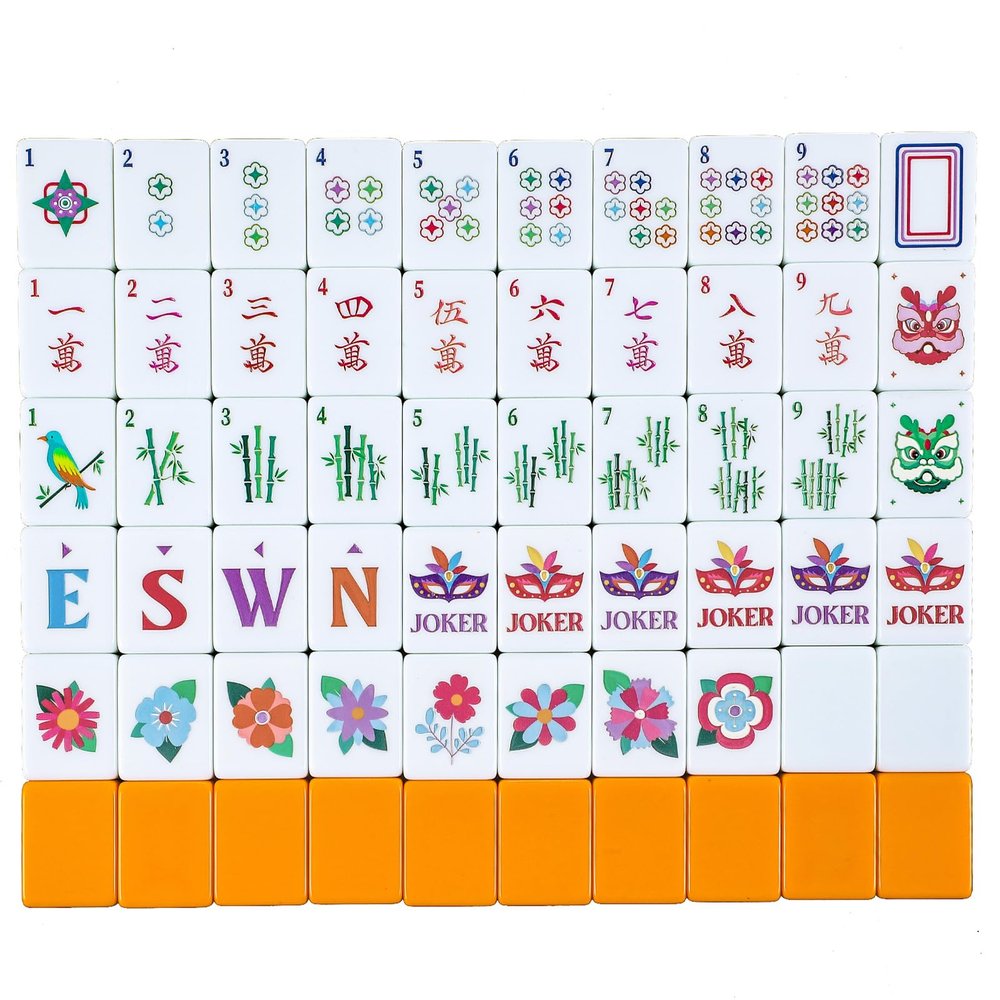 Arrowbash 160 Pcs American Mahjong Set 1.2 Inch 160 Mahjong Tiles Set with Orange Back Melamine Hand Carved Pattern for Adult Mah Jong Tabletop Games Mah Jong Lover Beginners Tiles Only