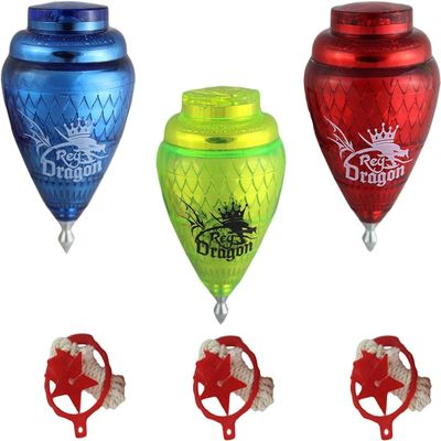 3 Pack Rey Dragon Durable Plastic Spin Tops for Kids Metal Tip Made in Mexico - Trompo Mexicano Rey Dragon Plastico Durable & Punta de Metal (Pack of 3 Assorted Colors)