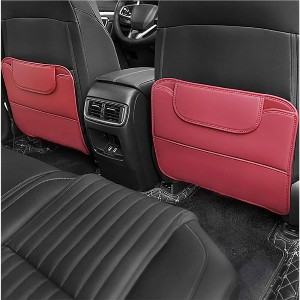 SGLEULRC 2 PCS Car Seat Kick Mat for Honda CRV 2017-2022, Leather Rear Seat Back Protectors Kick Pads with Storage Bag Against Dirty Shoes Scratches Interior Accessories,Red
