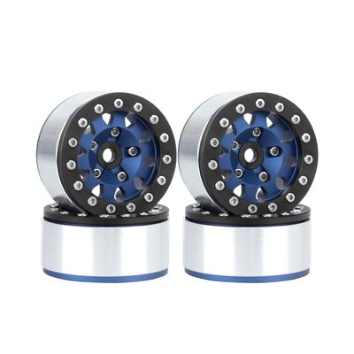 AMZSTAR 4PCS 1.55 Inch Aluminum Alloy Metal Beadlock Wheel Rim Hubs Replacement Parts for 1/10 1/18 RC Crawler Car 1.55 inch Tires (10holes-Black Blue)