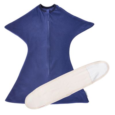SleepingBaby Fleece Zipadee-Zip Transition Swaddle and Snuggle Strap Bundle - Roomy Baby Swaddle Blanket with Zipper Convenience and Wearable Blanket Accessory, Navy, Medium (6-12 Month)
