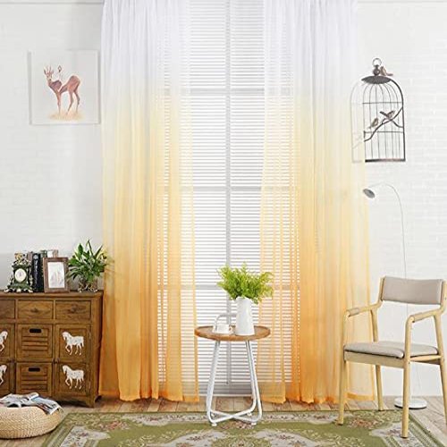 HooHero Yellow 50 Width Sheer Curtains Modern Simple Ombre Style Window Treatments Rod Pocket Top Style Panel for Kids Nursery Room Bedroom