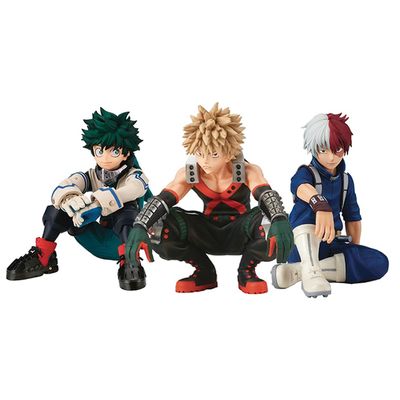 3pcs MHA Figurine Midoriya Izuku & Kacchan & Todoroki Shouto Statue, 10cm Sitting Pose MHA Figure Collectible Desktop Decoration Gifts