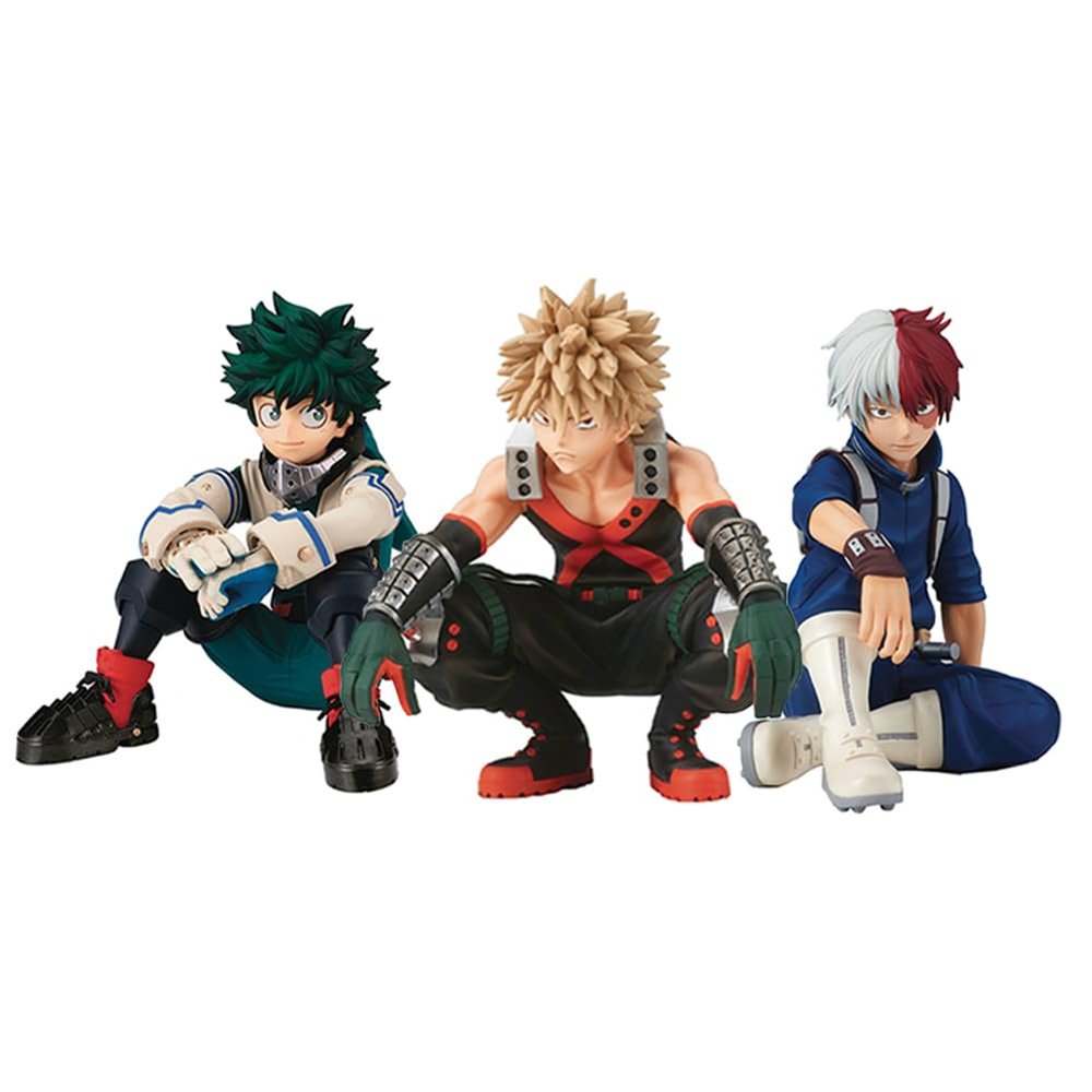 3pcs MHA Figurine Midoriya Izuku & Kacchan & Todoroki Shouto Statue, 10cm Sitting Pose MHA Figure Collectible Desktop Decoration Gifts
