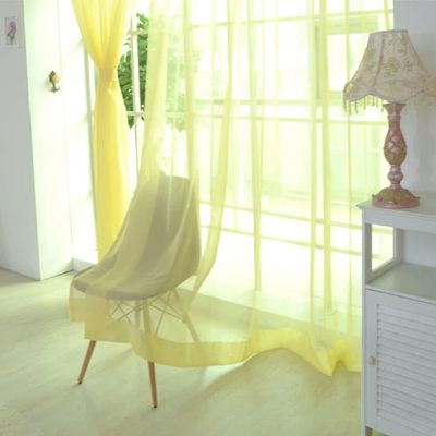 HooHero Yellow 50 Width Sheer Curtains Solid Colors Window Treatments Rod Pocket Top Style Window Panels for Kids Nursery Room Bedroom