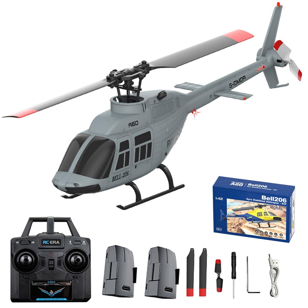 Authticar RC Helicopter, 1:42 Scale 4CH Bell206 RC Helicopter with 6 Axis Gyro Altitude Hold Optical Flow Positioning Brushless Motor One Key Takeoff Landing for Adults (Gray)