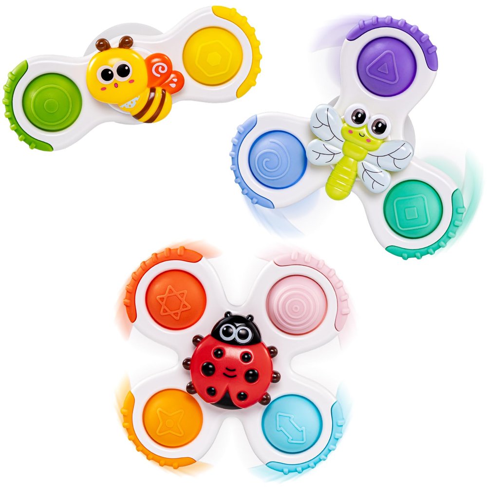CalfQueen Baby Suction Cup Spinner Travel Toys for Kids Ages 1-3, Fidget Spinner Toys for 1 Year Old Boy Girl 12 Months, Sensory Bath Toy for Toddlers Infants Birthday