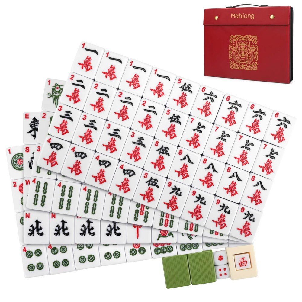Aceshmir Mahjong Tile Set, 146pcs Chinese Mahjong Set Quality Mah Jong Tiles with Exquisite Storage Box Easy to Carry, Instructions Include Mah Jongg Sets for Family & Friends Gatherings