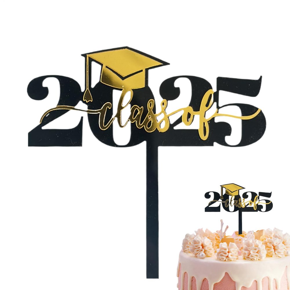 Graduation Cupcake Toppers 2025 | Black and Gold Graduation Theme Cupcake Toppers,Appetizer Picks Decorative Photo Booth Props Table Centerpieces for Kindergarten Classroom Kids College School