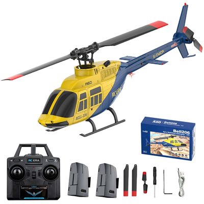 Authticar RC Helicopter, 1:42 Scale 4CH Bell206 RC Helicopter with 6 Axis Gyro Altitude Hold Optical Flow Positioning Brushless Motor One Key Takeoff Landing for Adults (Yellow)
