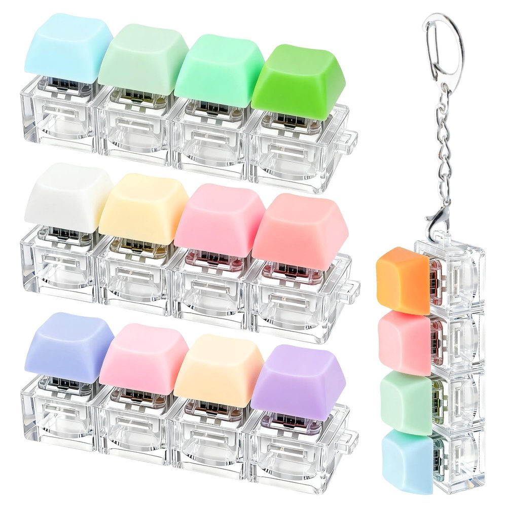 4 PCS Keyboard Fidget Toy, Keyboard Fidget Keychain 4-in-1 Keyboard Decompression Button Finger Clicker Toys, Button Stress Relief Fidget Gifts (Colorful)
